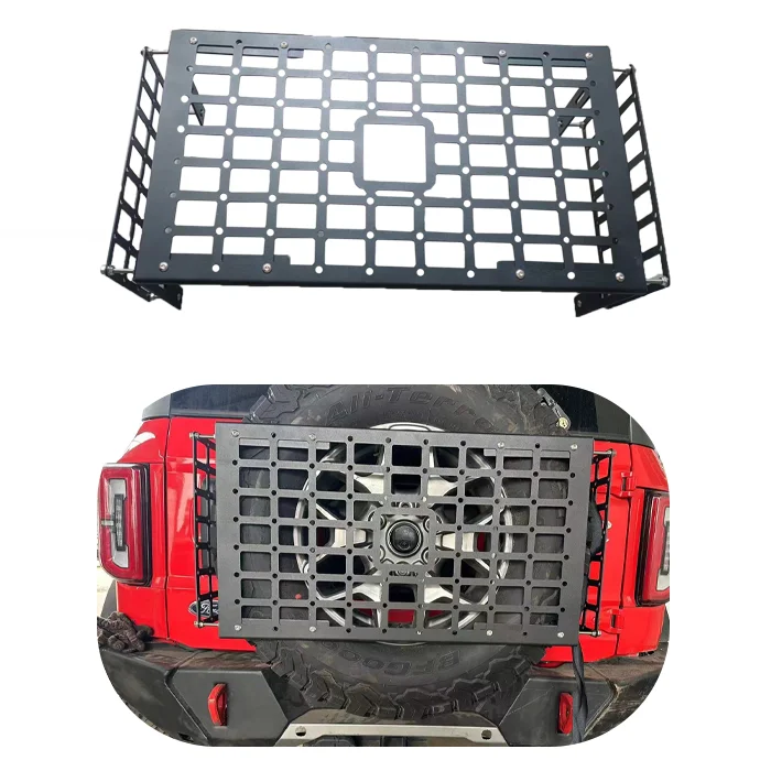 

Custom Steel Tailgate Spare Tire Molle Panel For Bronco 2021-2024 Foldable Cargo Shelf Rear Door Storage Luggage Table