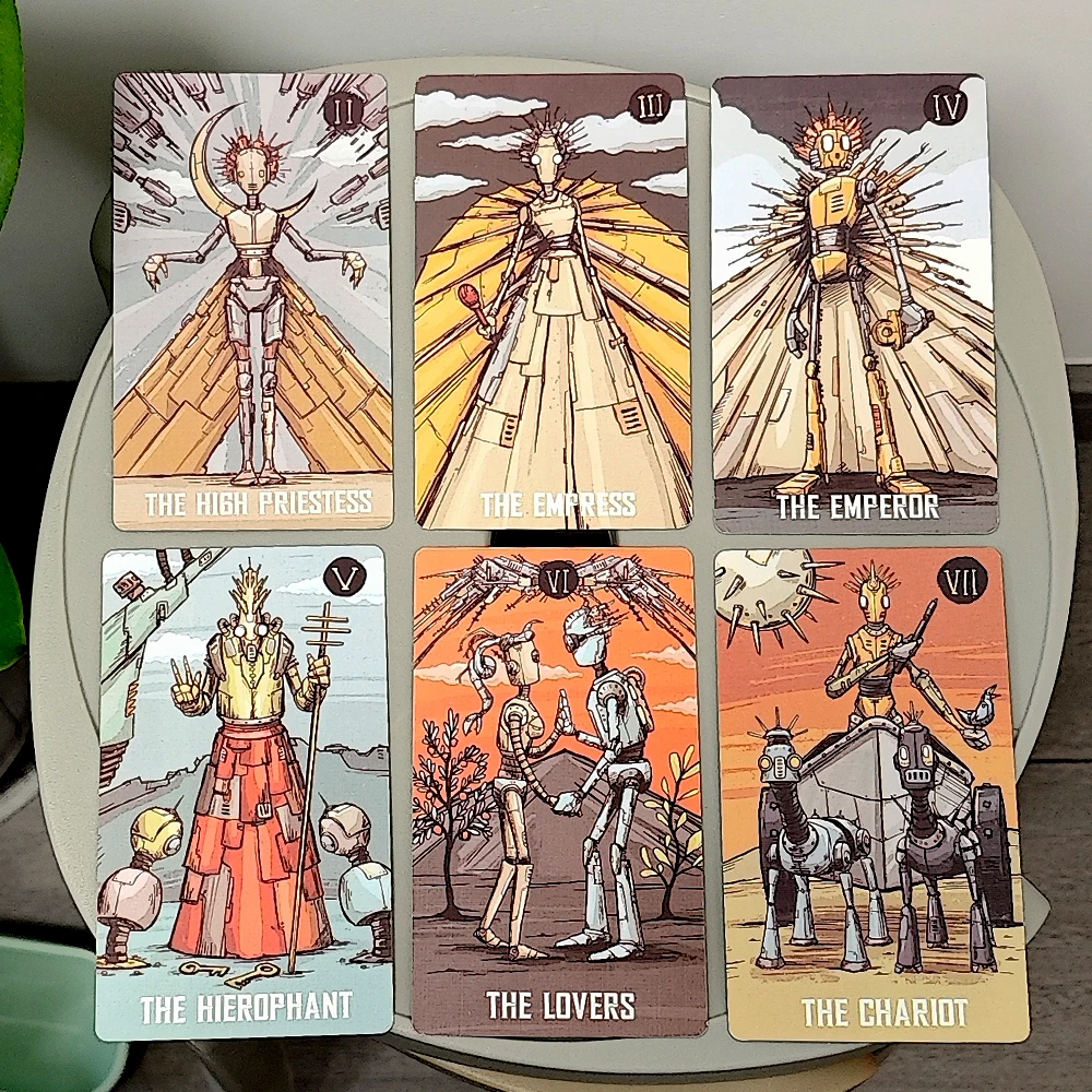 Based on Rider System 12*7cm Tarotbot A Robot Themed Tarot Deck 80 Pcs Robot Cartoon Tarot Cards