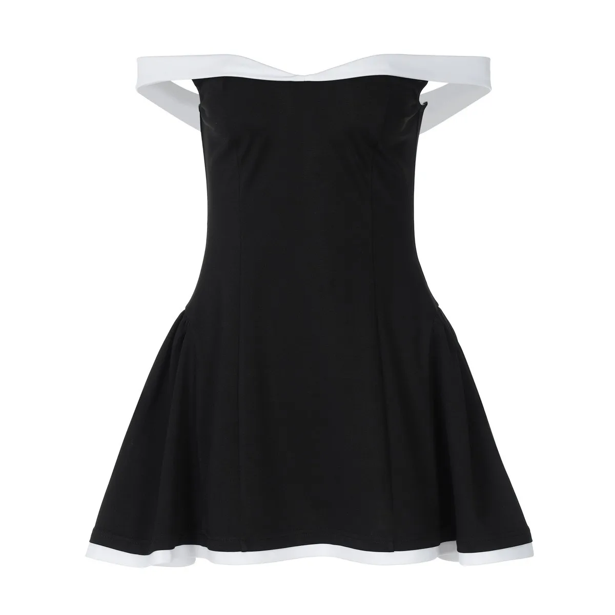 Black Tube Top Dress Off Shoulder Solid Color Bound Edge High Waist Square Neck Backless Red V Neckline Sexy Flared Skirt