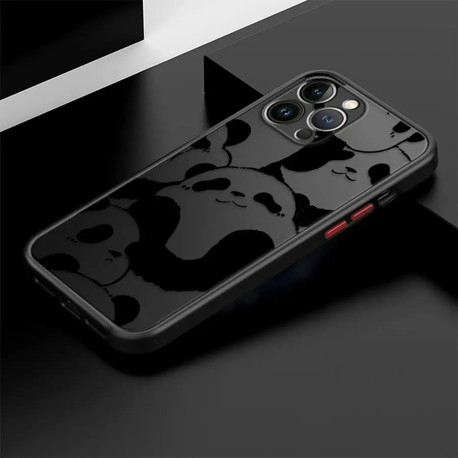Funda de teléfono con diseño de Panda de dibujos animados para iPhone 16 15 14 13 12 11 Pro Max Mini X XS XR SE 7 8 Plus, funda dura mate a prueba de golpes