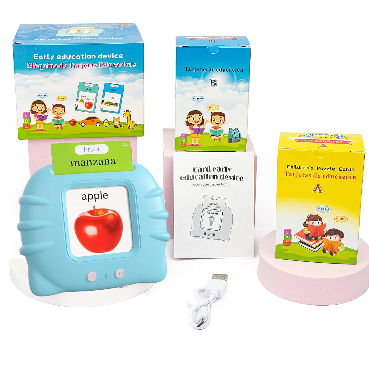 Karty edukacyjne dwujęzyczne hiszpańsko-angielskie dla dzieci w wieku 2-6 lat, zabawki terapeutyczne mowy, zabawki dla autystyków, 510 słów (Nowe ABC, KOLOR, Kształt), prezent