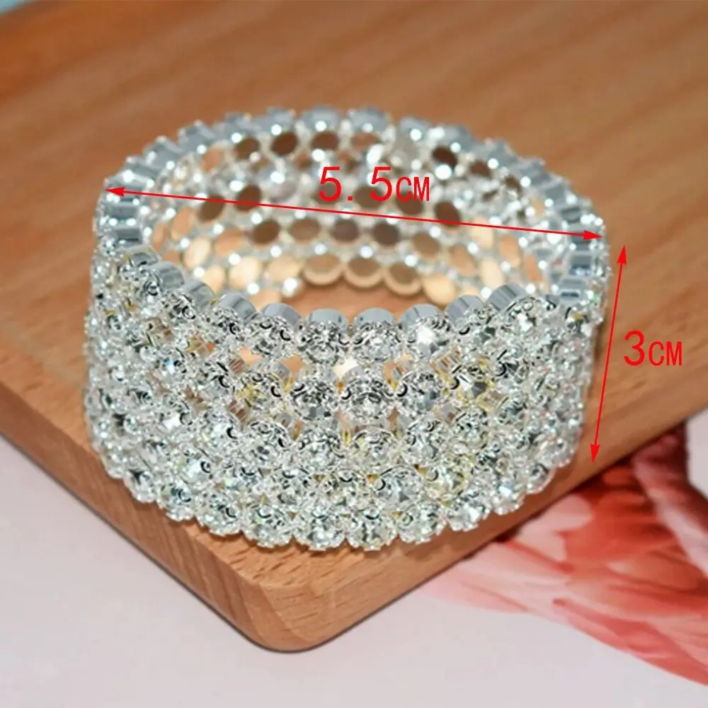 Fashion Bridal Jewelry Three & Five Rows Crystal Rhinestones Color Bracelets for Women Wedding Full Rhinestone Hand Wrist Bracel