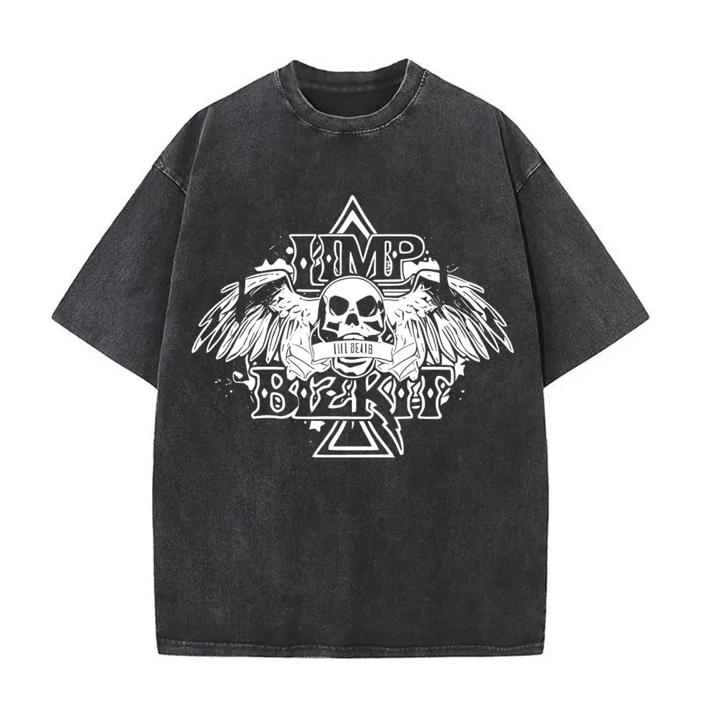 

Washed Vintage Rock Band Limp Bizkit Terror Skeleton Graphic T Shirt Men Women Gothic Oversized Short Sleeve T-shirts Streetwear