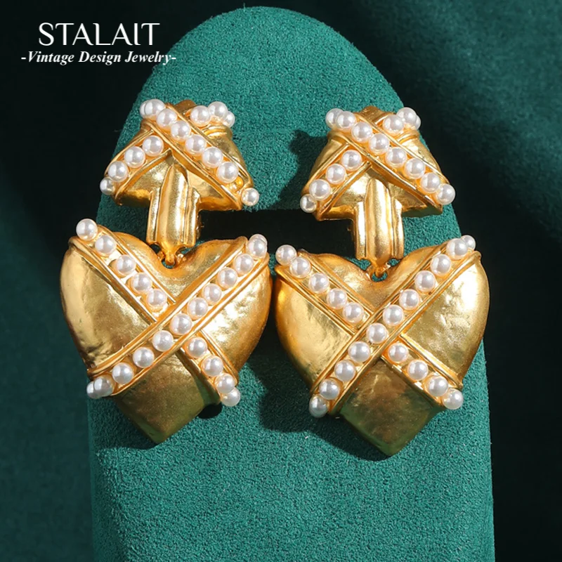 

Vintage Gold Color Love Heart Pearl Earrings Luxury Quality Jewelry Drop Gifts Valentines Gift For Girlfriend Woman Accesories