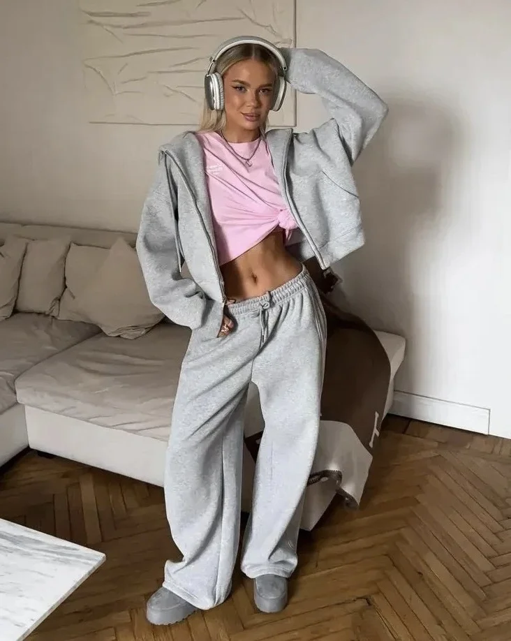 

Женский повседневный комплект спортивной одежды с длинной толстовкой-молнией и брюками све, комплект из двух предметов, шикарная осенняя одежда для взрослых