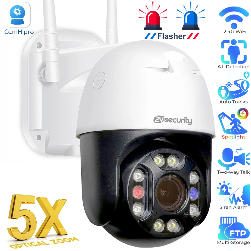 FHD 1080P 5X Optical Zoom WiFi PTZ Network IP Camera Outdoor Color Night Vision Auto Tracking Security Surveillance Camera CamHi