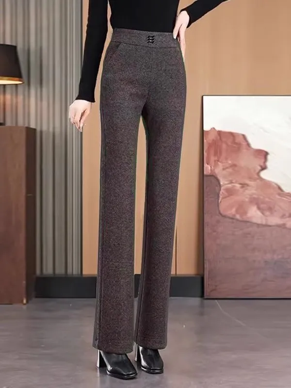 سروال نسائي واسع مبطن Fce عالي الخصر من ألياف البوليستر للتنقل Sle النسخة الكورية بنطال كاجوال دافئ لمنتصف العمر...