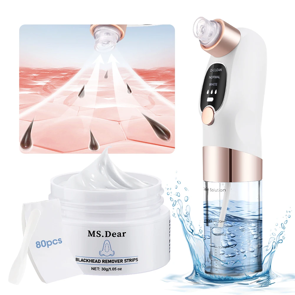 Zestaw do głębokiego oczyszczania i usuwania zaskórników z płynnym ekstraktorem do czarnych kropli, 80 szt. pasków do nosa, mały odkurzacz do porów, pielęgnacja skóry.