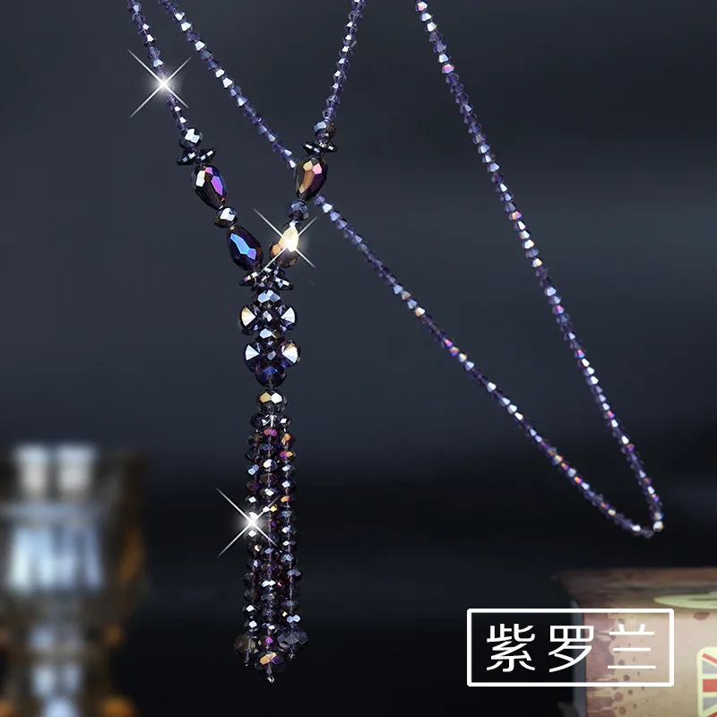قلادات نسائية عصرية ومتعددة الاستخدامات، سلاسل سترة طويلة مطرزة بالكريستال متعددة الألوان للخريف والشتاء