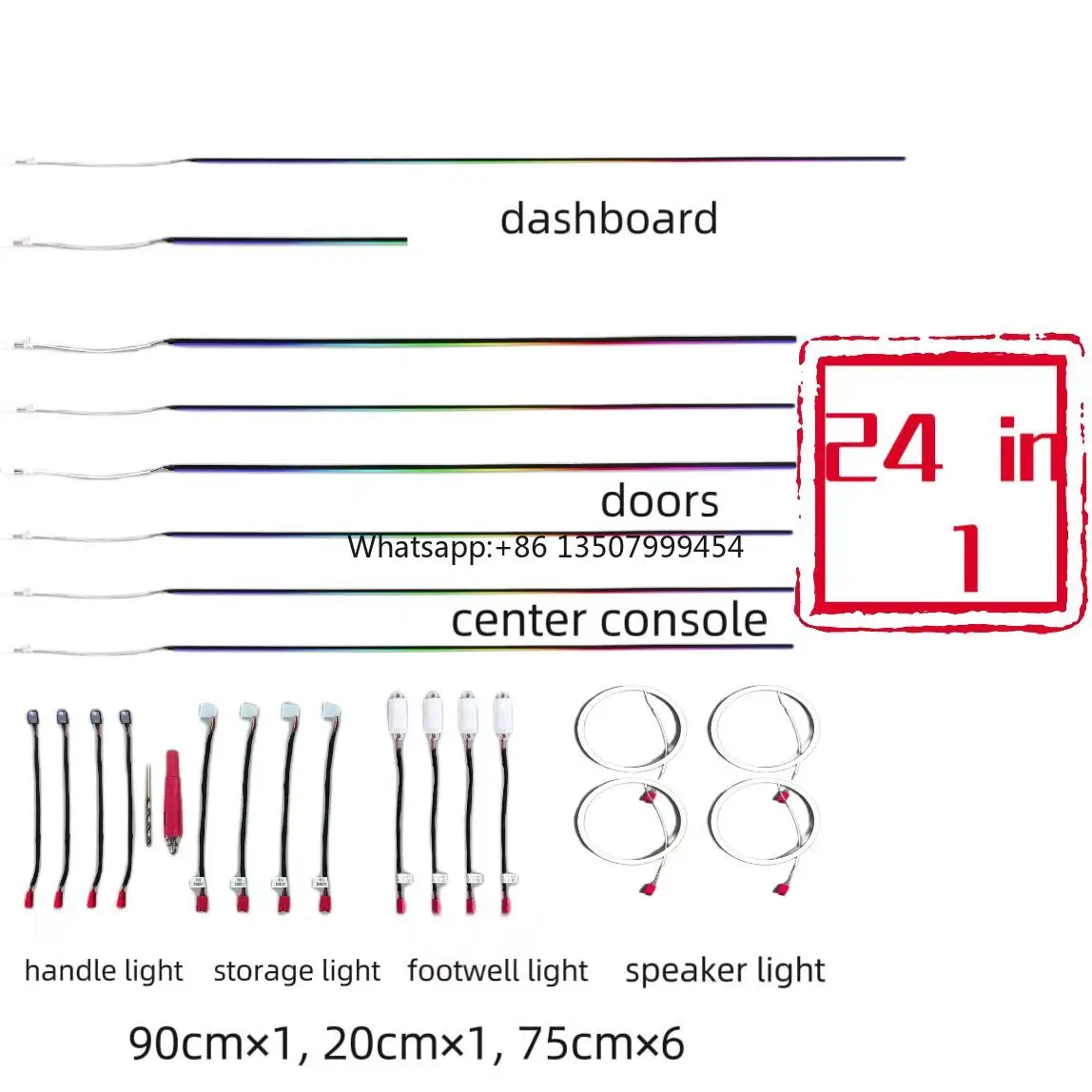 

24 in 1 Universal Car LED Atmosphere Lighting 64 Colors Car Interior Ambient Light RGB Monochrome Rainbow Color Symphony