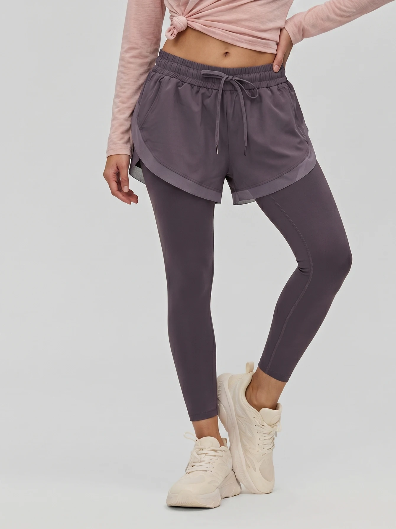 Women 2 in 1 Fake Skirt Yoga Leggings High Waist Drawstring Sports Pants With Pocket Running Training Fitness Gym Workout Leggin