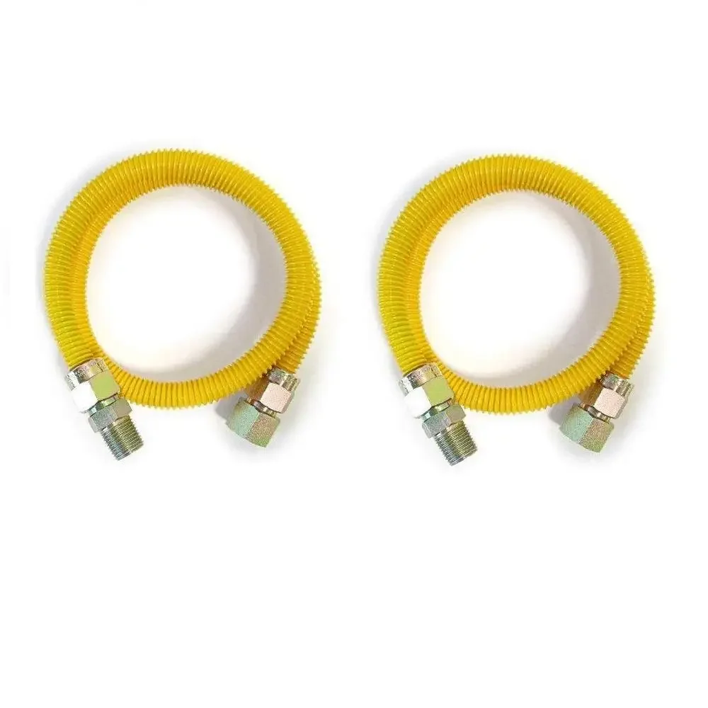 72 Inch Stainless Steel Corrugated Gas Flex Connector Line Yellow Epoxy Coated Supply Hose Appliance Water Heater Boiler Grill