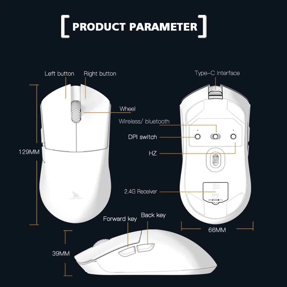 Motospeed Darmoshark M3 Mouse da gioco wireless Bluetooth 26000 DPI PAM3395 Sensore ottico Computer Mouse da ufficio TTC per PC portatile