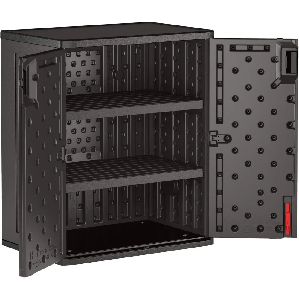 9 Figuras cúbicas de 9 Heavy-Duty Gabinete Resina com 2 Prateleiras, Cinza escuro