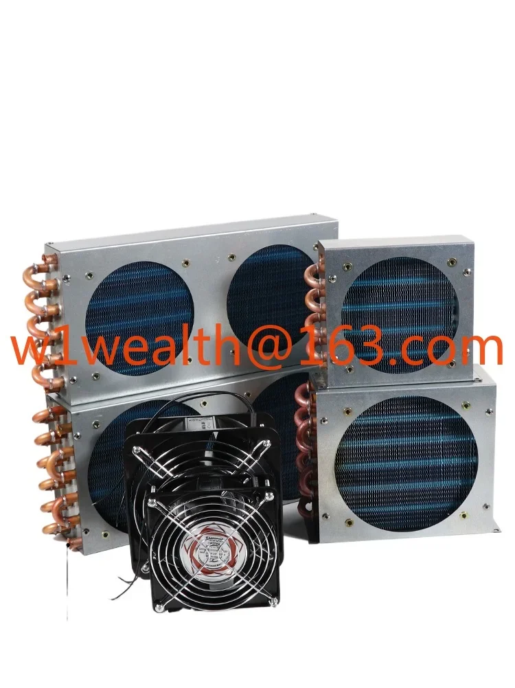 Small shell condenser radiator refrigerator freezer air cooling water cooling with fan aluminum fin plus copper tube