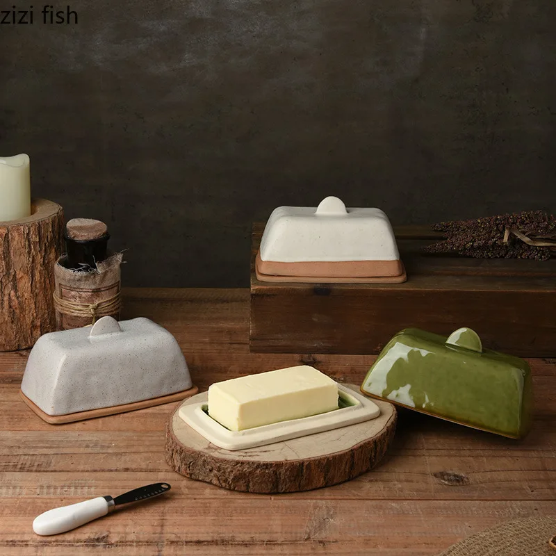 Kitchen Specific Butter Box Vintage Ceramic Butter Dish with Lid Cheese Dish Dessert Plate Snack Bowl Fruit Plate Dim Sum Dish