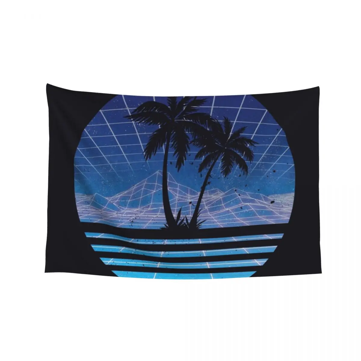 

Modern Retro 80s Outrun Sunset Palm Tree Silhouette - Blue Tapestry Home Decoration Accessories Room Decor For Girls Tapestry