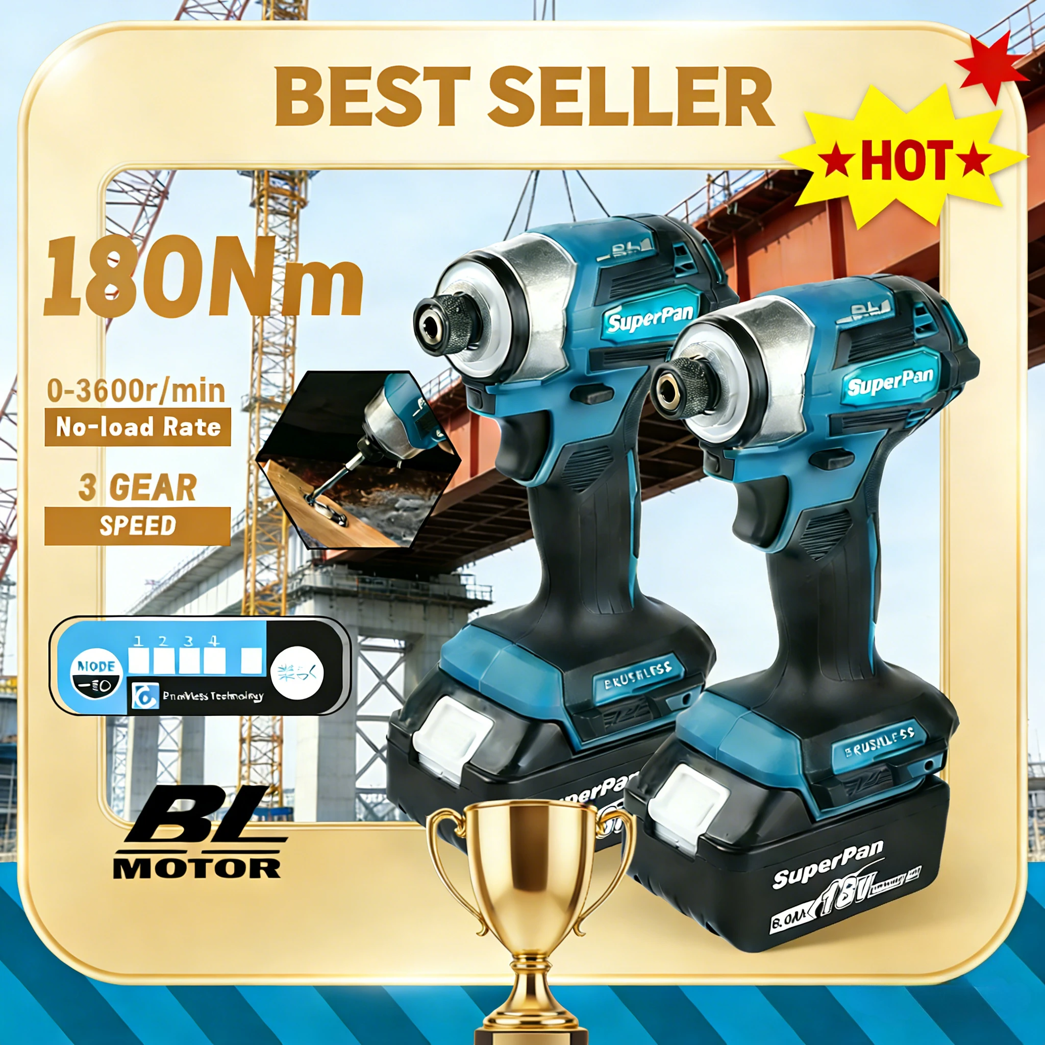 

SuperPan SP173 Brushless Impact Screwdriver for Home Use Woodworking Appliance Installation for makita 18V battery pin