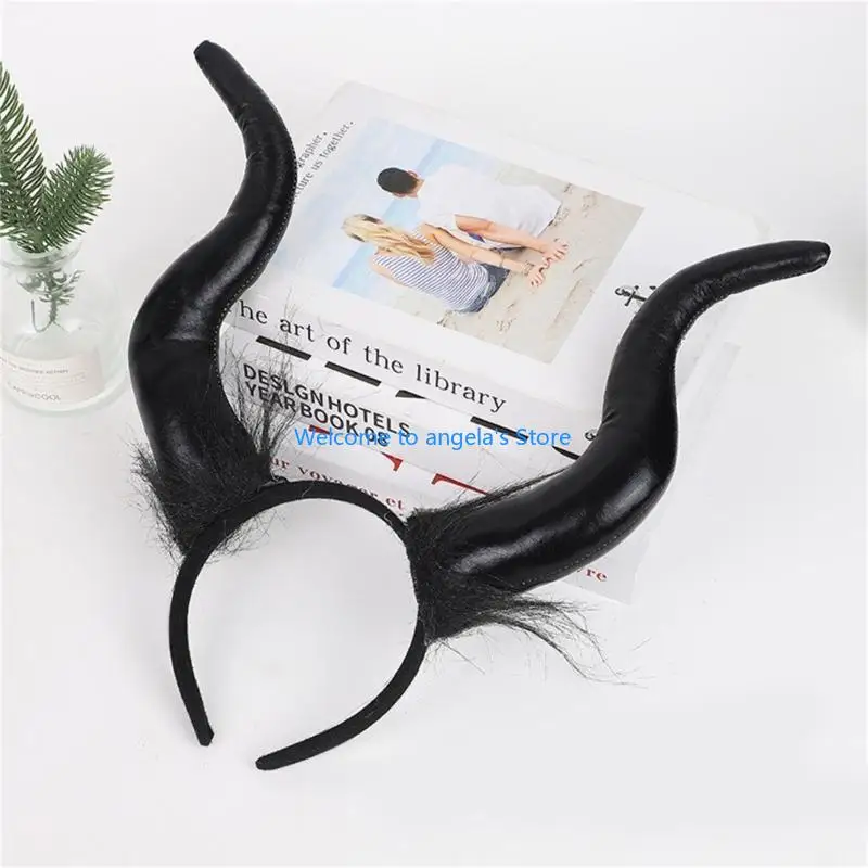 X4YC Long Cow Horn Headband for Halloween Costume Hairhoop Party Props Headpiece Stage Headdress Anime Dress Up Accessories