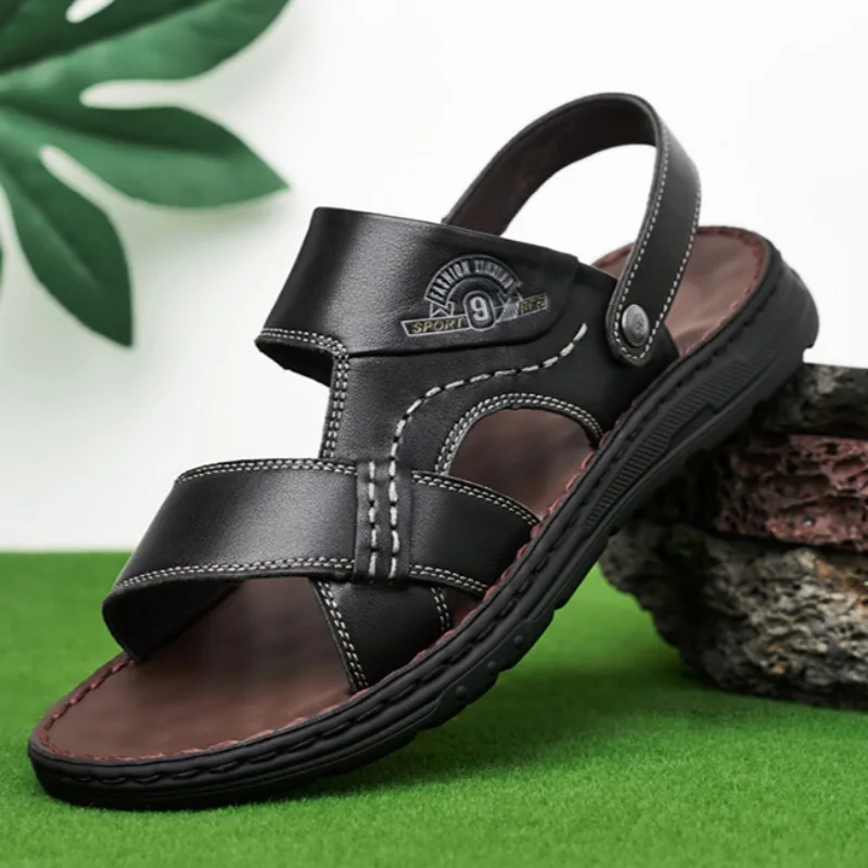 2025 sommer Neue Sandalen für Männer Luxus Leder Casual Sandale Zwei Weg Tragen Strand Schuhe für Männer Nicht Slip Plattform sandalia Hausschuhe