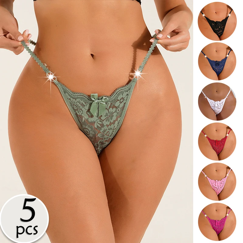 5pcs/Set Sexy Women\'s Thongs Transparent Women Panties Underwear Solid Low Rise G-String Female Underpants Intimates Lingerie