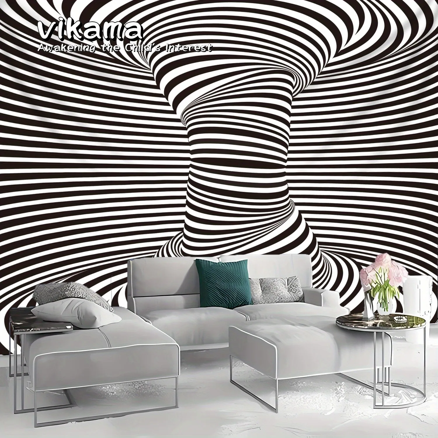 VIKAMA Optical Art Vortex Tapestry Psychedelic Digital Print Polyester Wall Hanging No Installation Required Home Decor