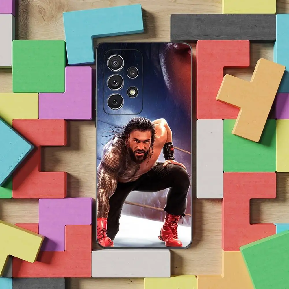 حافظة هاتف W-WWE T-The S-Shield لهاتف سامسونج S25، S24، S23، S22، S21، S20، S10، Ultra، Plus، Lite، FE، غطاء أسود من السيليكون الناعم