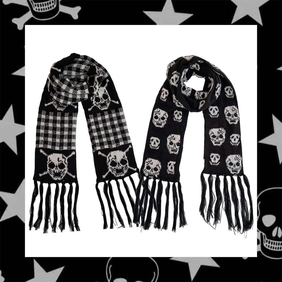 Cool Subculture Y2K Hottie Skeleton Punk Dark Tassel Men and Women Plaid Scarf Shawl Tide Autumn and Winter Scarf Female