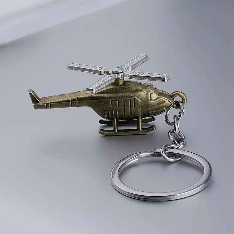 Creative Retro Three-dimensional Helicopter Keychain Metal Copper 3D Motorcycle Pendant Keyrings Men\'s Backpack Car Trinket