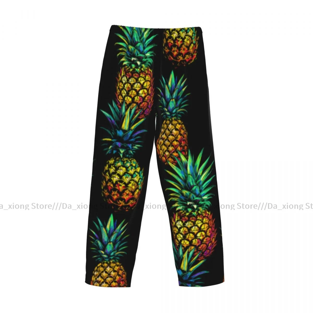 Pijama de abacaxi multicolor masculino, calça de dormir casual, calça solta, pijama confortável