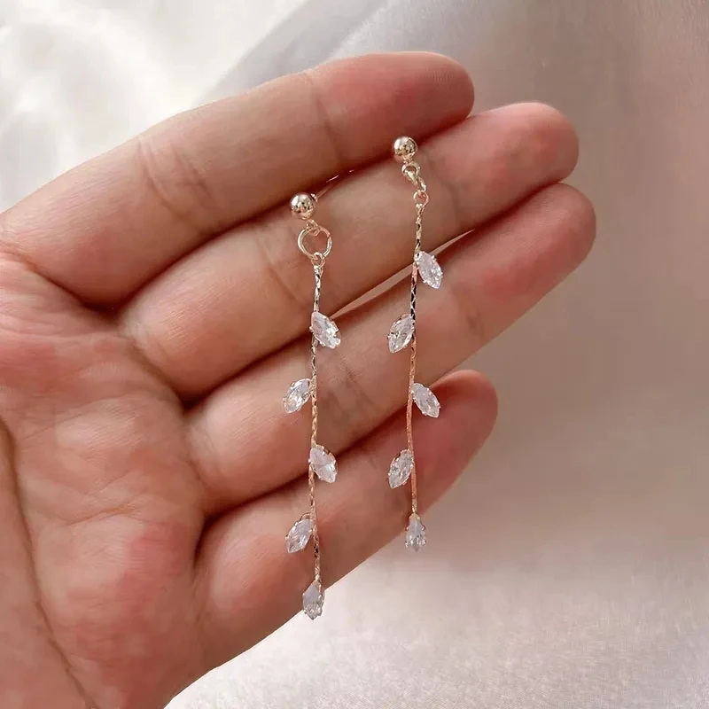 New Fashion Gold Color Leaf Earrings For Women Exquisite Mini Set Cubic Zirconia Wedding Ear Jewelry Noble Pendant Gifts image 6