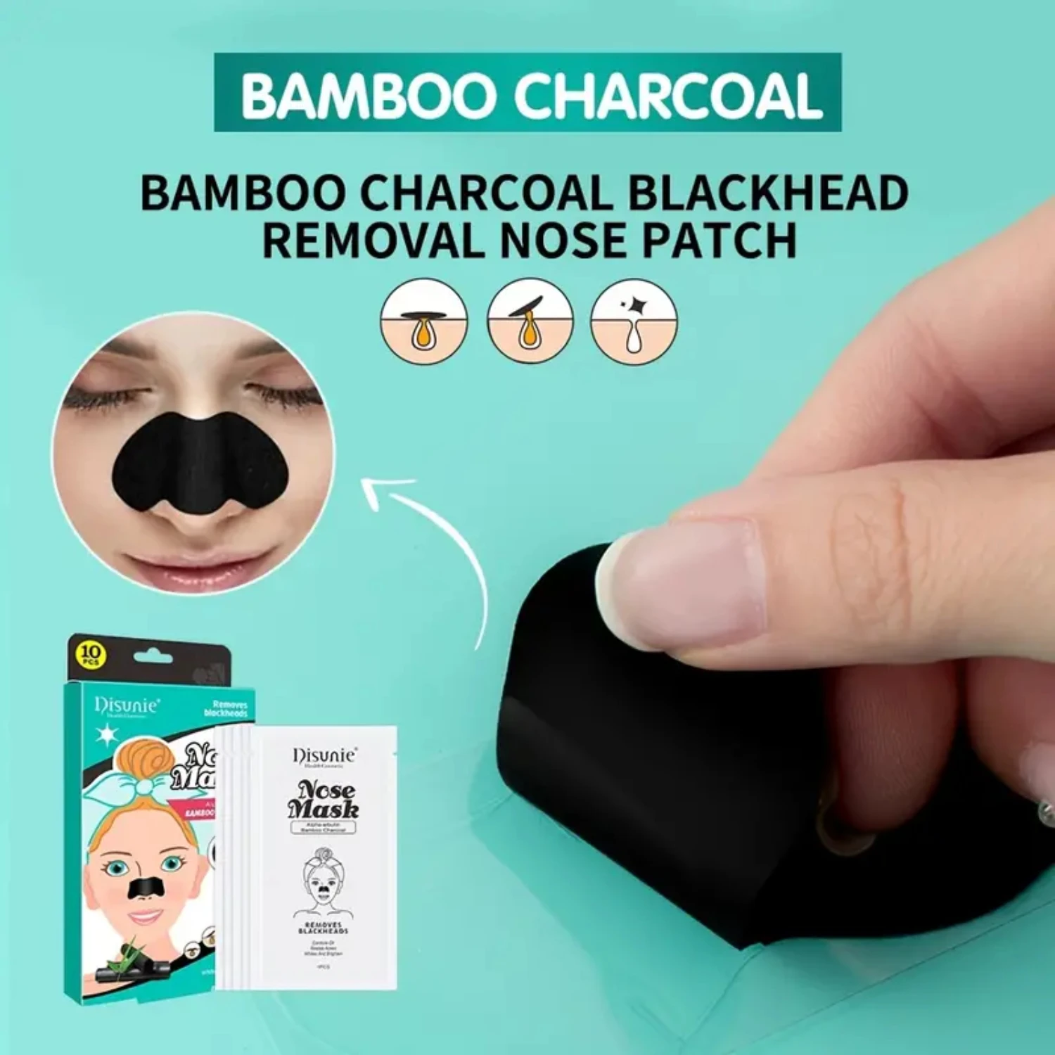 Gentle Nourishing Bamboo Charcoal Blackhead Nose Mask - 10pcs, Hydrating Acne Solution for Clean Pores, Clear Skin, and Healthy 