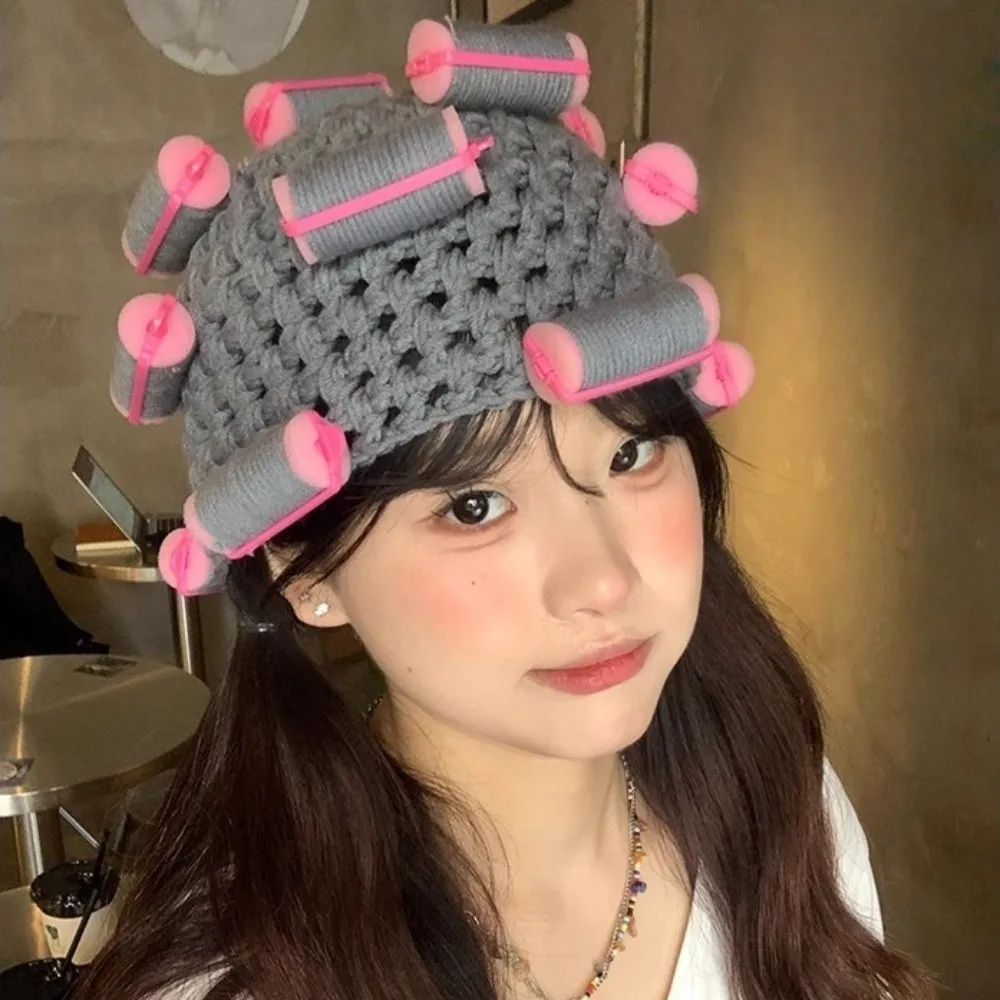 

Creative Warm Hair Curler Knitted Hat Thick Soft Pullover Cap Stretchy Funny Curly Hair Yarn Beanie Cycling