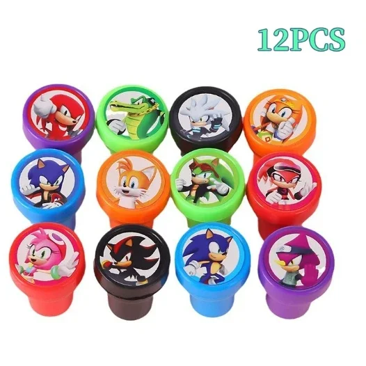 12 قطعة ختم الرسوم المتحركة سونيك هدية حفلة عيد ميلاد الأطفال غرزة نمط القنفذ ختم لعبة الحرفية الساخنة للأطفال #3