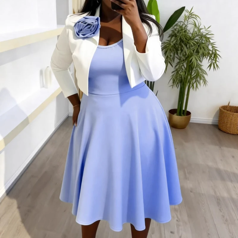 

Женский комплект из двух предметов: платье и короткий жакет с длинными рукавами, длинное платье А-силуэта с завышенной талией, уличный стиль Y2K, элегантный деловой костюм, облегающий крой, 2026