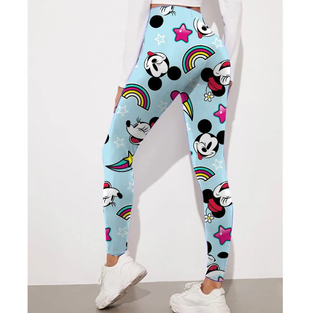 ผู้หญิงยิมLeggings Disney Mickey Mouse Minnieพิมพ์Mujer Push Up BootyกางเกงScrunchกีฬาฟิตเนสสูงเอวออกกําลังกายโยคะ