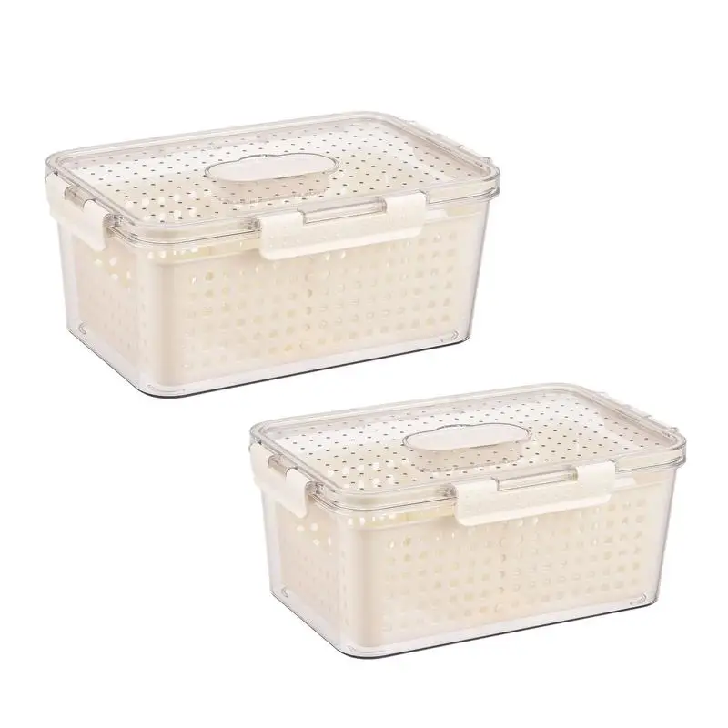 

Refrigerator Preservation Storage Box Drain Basket Storage Containers Sealed Box Vegetable and Fruit Food Grade Drain Box