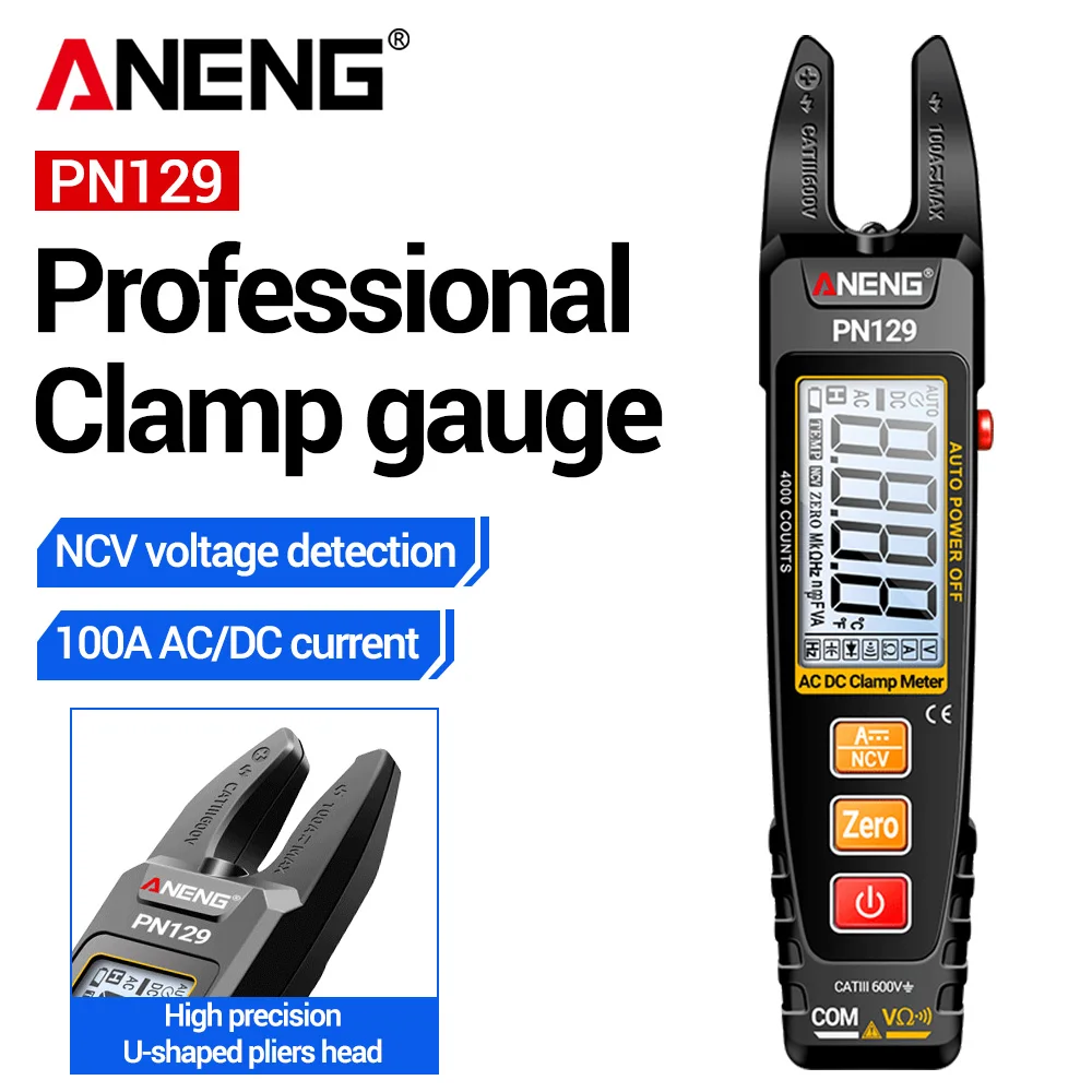 

NCV Sensing Multimeter Clamp Meter ANENG PN129 Smart 600V AC/DC Voltage Current Resistance Automatic Identification Tester Tools
