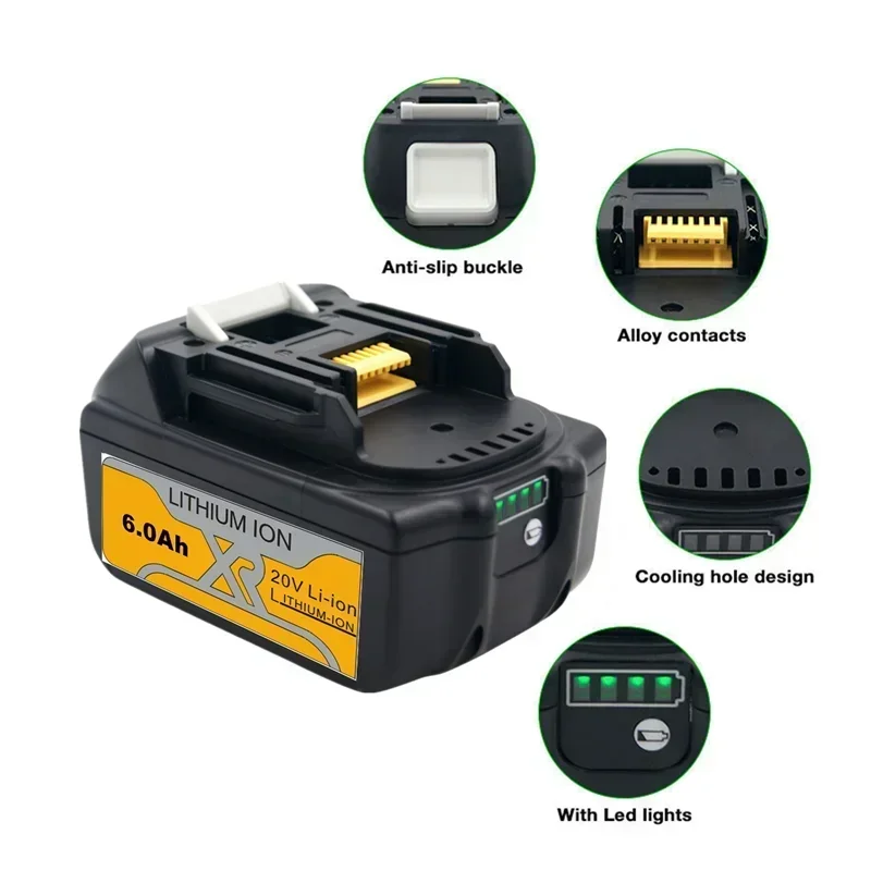 สําหรับ Makita ใหม่ล่าสุดปรับปรุง BL1860 20 V 6000mAh แบตเตอรี่ลิเธียมแบตเตอรี่ลิเธียมไอออน BL1840 BL1850 BL1830 BL1860B LXT 400