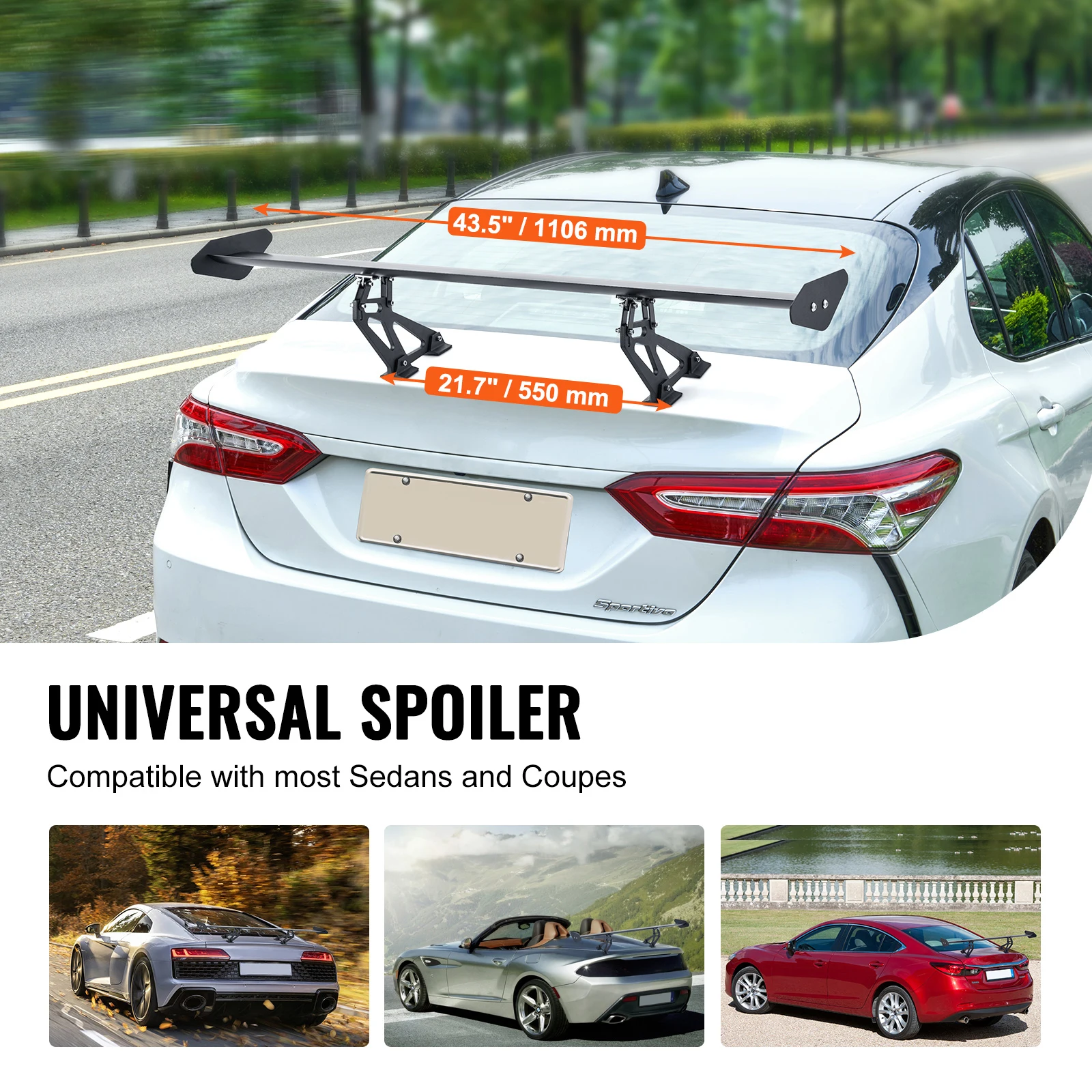 SucceBuy GT Wing Car Spoiler 43.3 inch Universal Spoiler with Single Deck Adjustable Lightweight Aluminum Car Rear Spoiler Wing