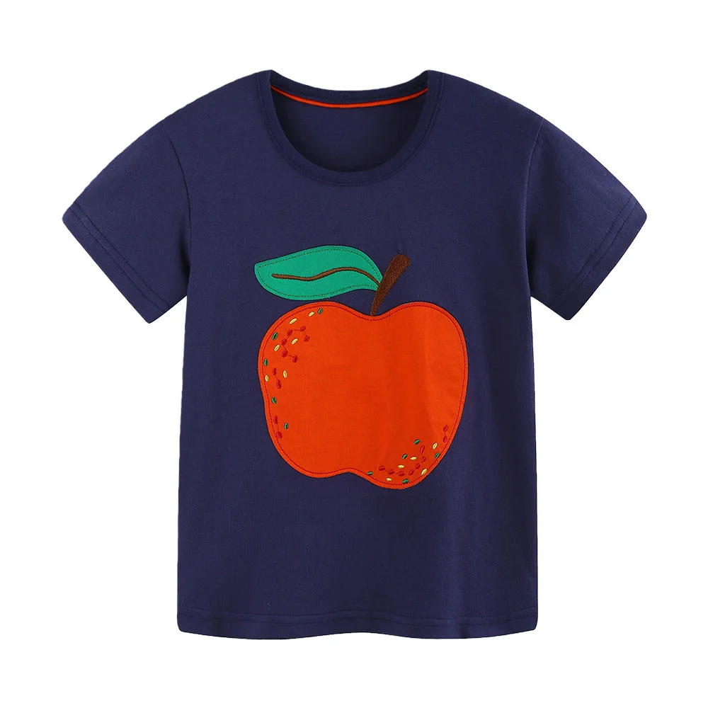 

Jumping Meters 2-7T Short Sleeve Girls Summer Tshirts Apple Children Clothes Toddler Kids Summer Costume Tops Educational Shirts