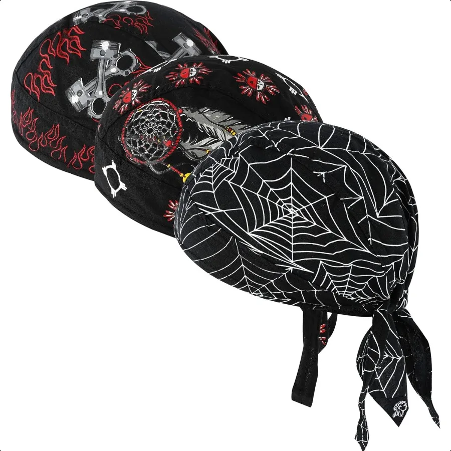 

DOCILA 3 Pcs Do Rags for Men Skull Cap Bandana Hat Breathable Helmet Linner Beanie