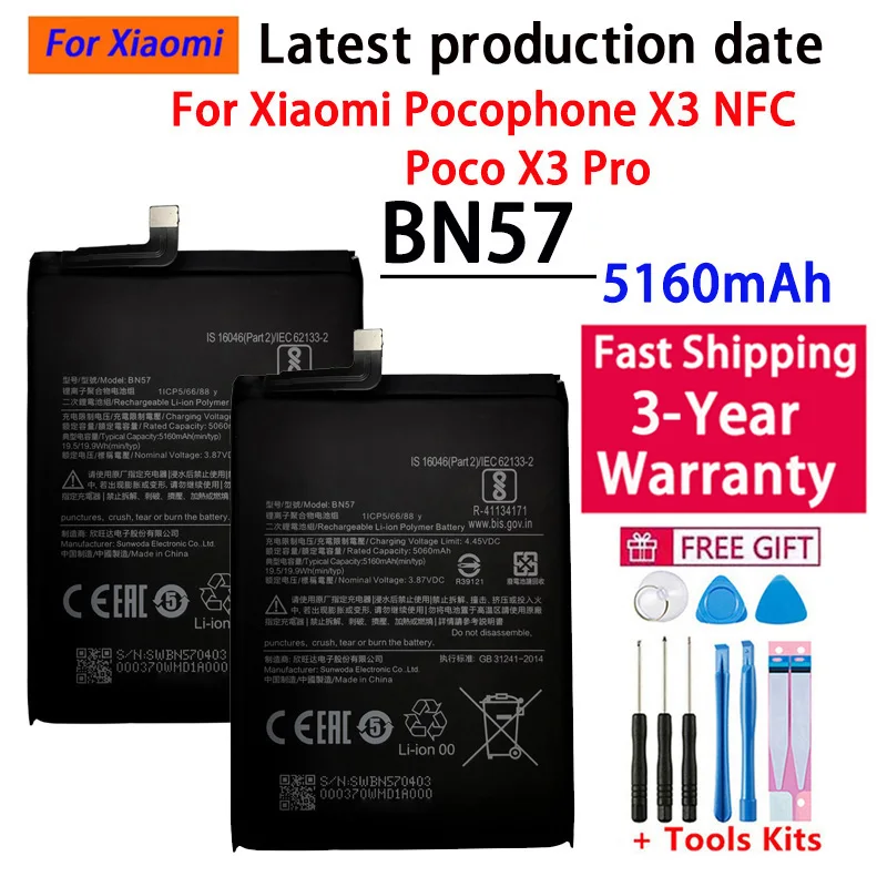 Para Xiao mi BN61 BN57 Batería de Teléfono 6000mAh para Xiaomi Pocophone X3 NFC Poco X3 Pro Baterías de Reemplazo 6