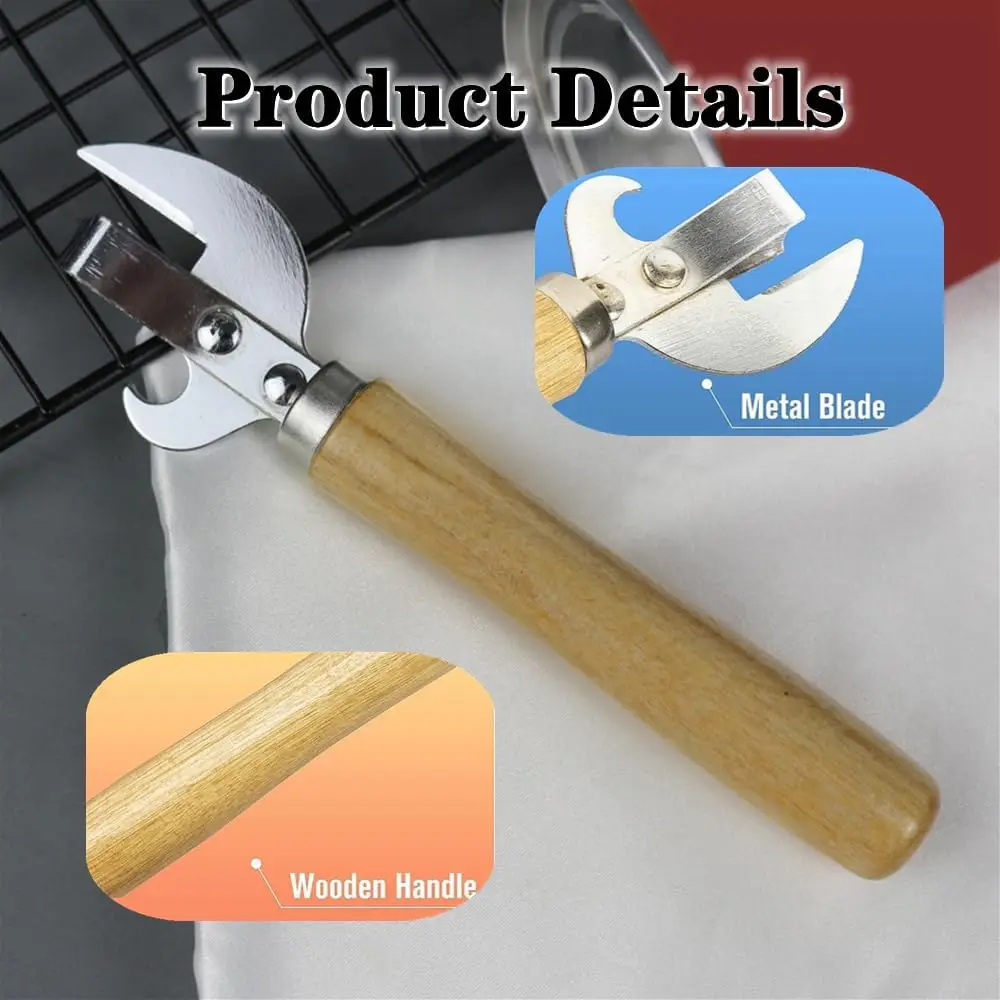 Can Opener, Multi-Functional Bottle Opener, Stainless Steel Wooden Handle Can Opener, Suitable for Cans, Screwdrivers, Evaporated Milk Cans, Beer