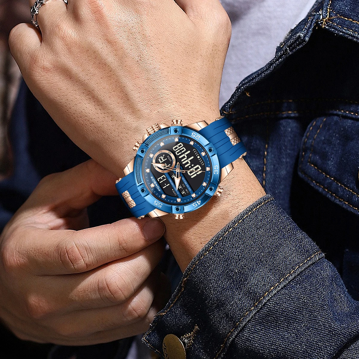 FOXBOX New Luxury Men‘s Watch LIGE Brand Fashion Digital Watches Men Gifts Waterproof Multifunctional Quartz Wristwatches Reloj