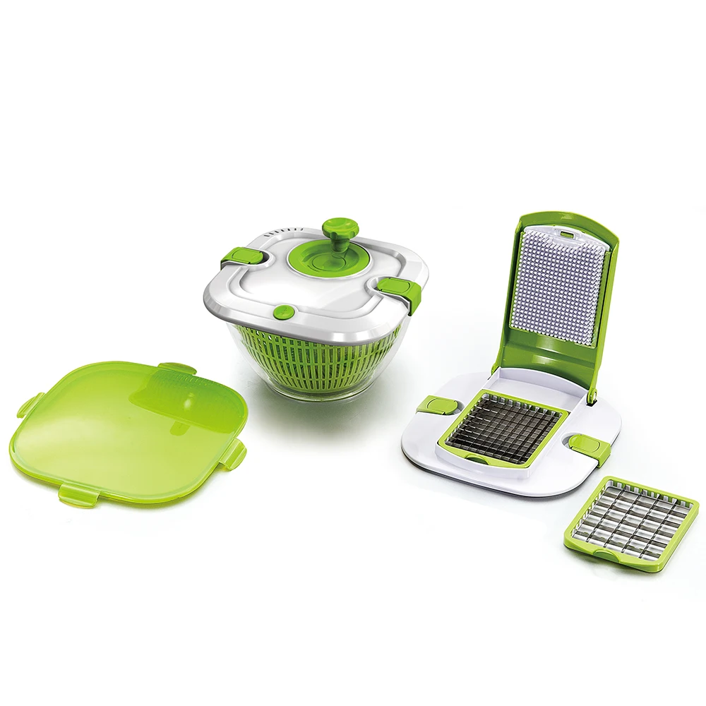 Household Kitchen Multi-Function  Manual Salad Spinner Quick Dry Fruit Vegetable Dehydrated  Salad Spinner and Cutter