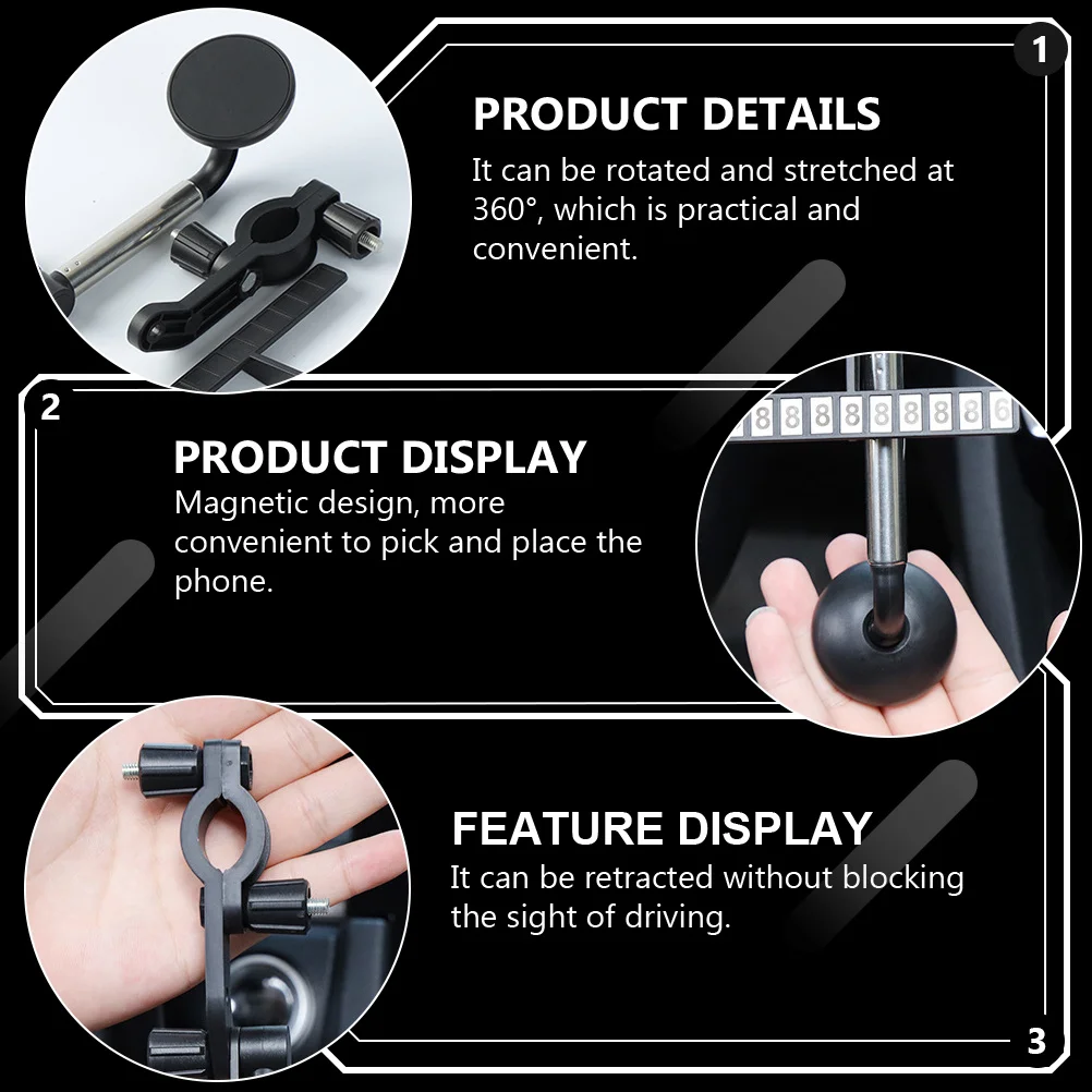 

1Pcs Rearview Mirror Phone Holder Magnetic Rotation 360 Degree Retractable Car Rearview Mirror Mount Stand Mobile Phone Black
