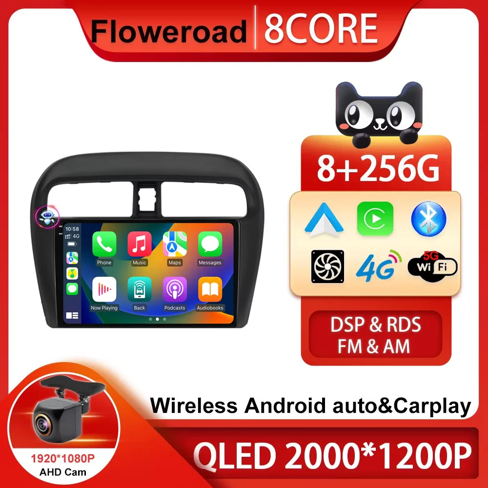 QLED AI Voce 256G Android 13 8 Core Per Mitsubishi Mirage 6 2012 - 2018 Autoradio Lettore Video Multimediale di Navigazione GPS 2.5D