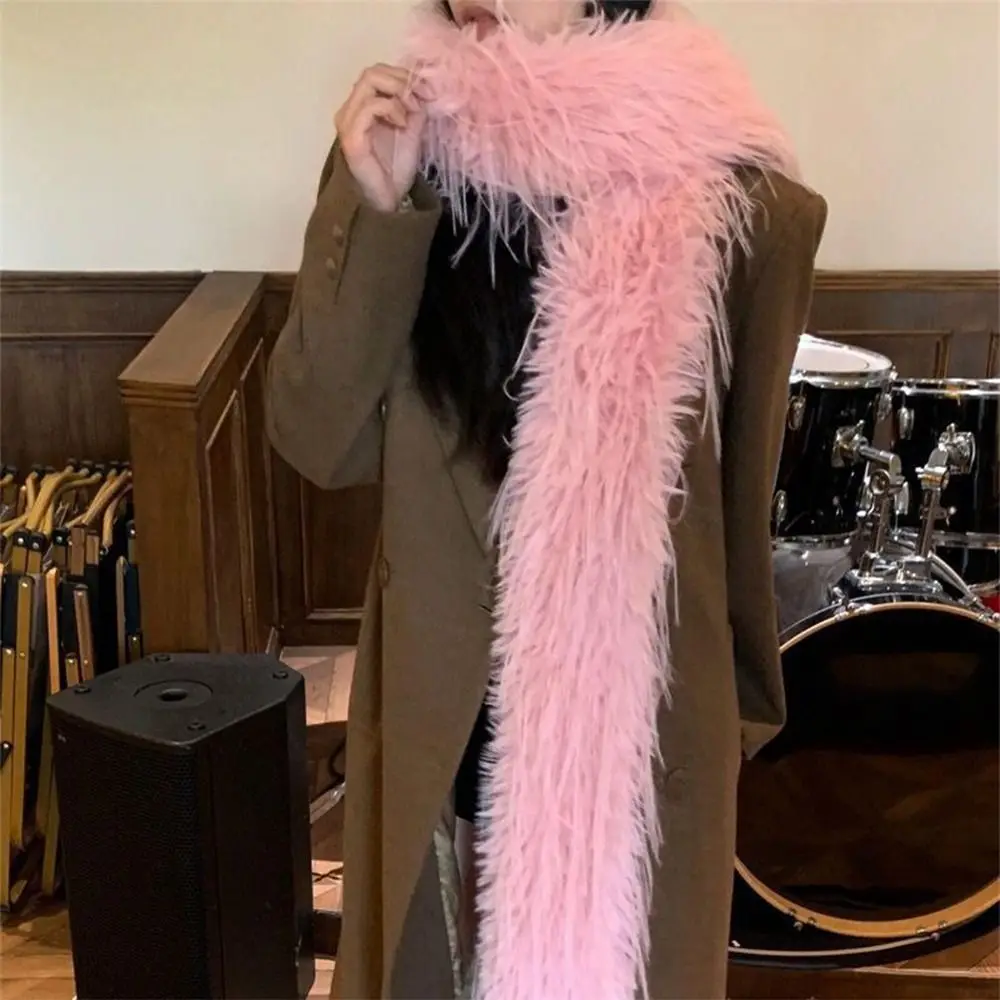 180cm Plush Long Strip Scarf Thick Fluffy Party Y2K Girl Scarf for Warm Imitation Rabbit Fur Ladies Tassels Scarves Outdoor