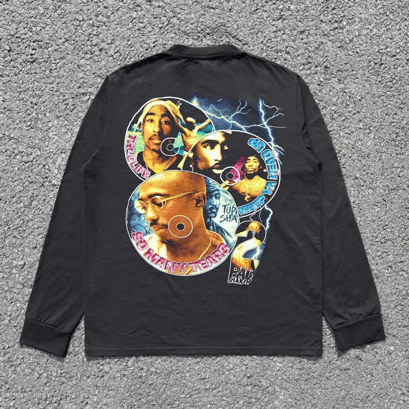 Rapper 2pac Tupac T shirt Vintage Skateboard Hip hop Y2K mens clothes Long Sleeve Tee Autumn 100%Pure Cotton Oversize